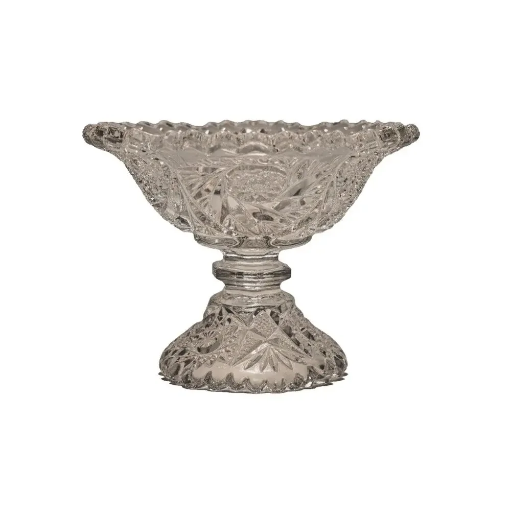 Vintage Clear Pressed Glass Pedestal Compote Bowl Candy Dish Starburst 6in